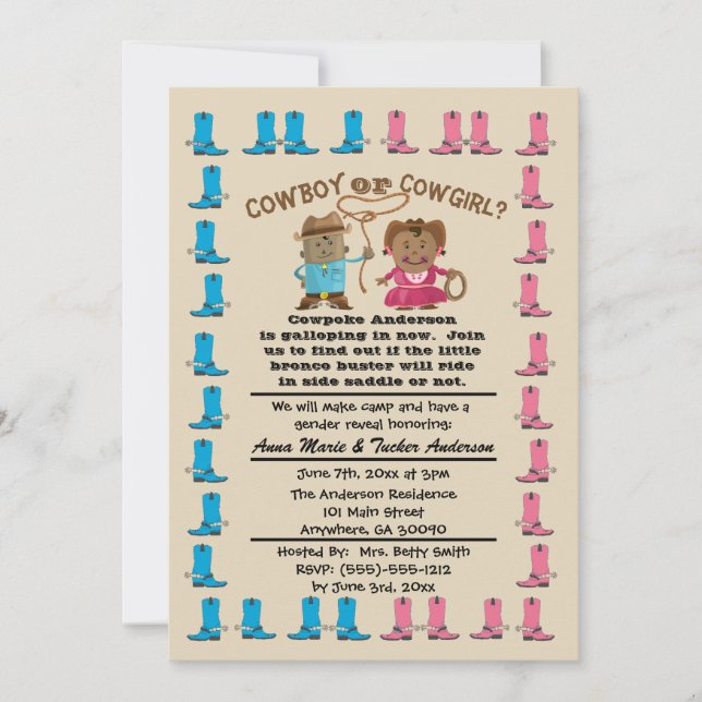 Invitation de la Cowgirl ou de la Cowboy Gender Re (Devant)
