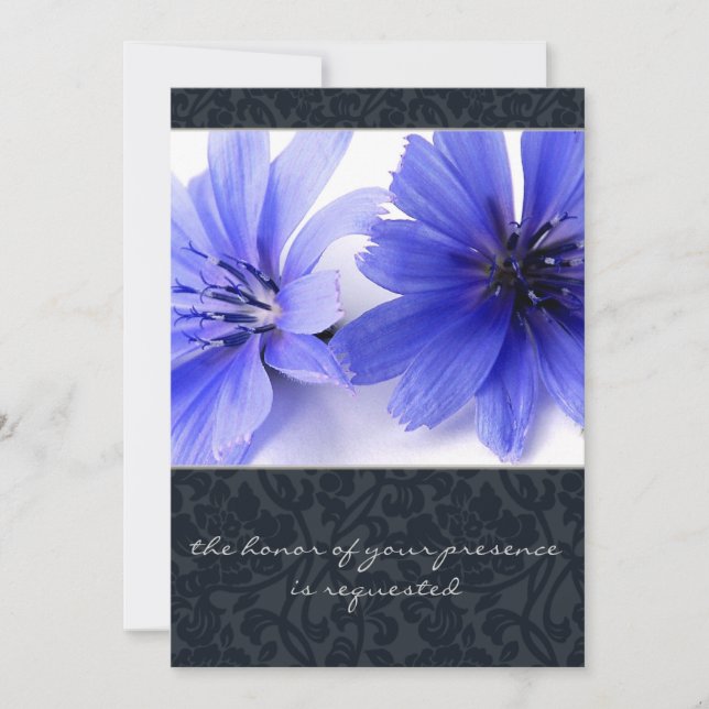 Invitation de la Dark Navy Floral Mariage damassé (Devant)