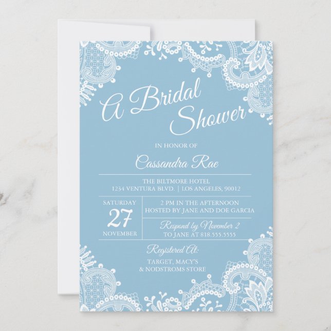 Invitation de la douche nuptiale bleu clair et den (Devant)