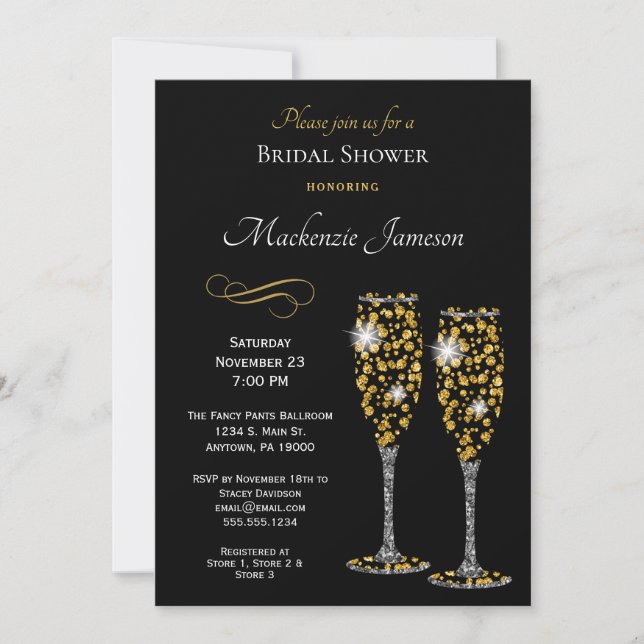 Invitation de la douche nuptiale Champagne Black (Devant)