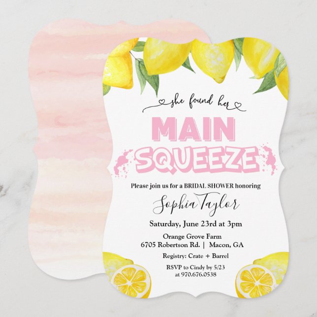 Invitation de la douche nuptiale citron principal (Devant / Derrière)