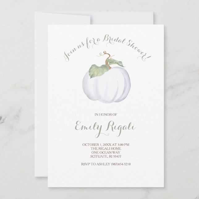 Invitation de la douche nuptiale Citrouille blanch (Devant)