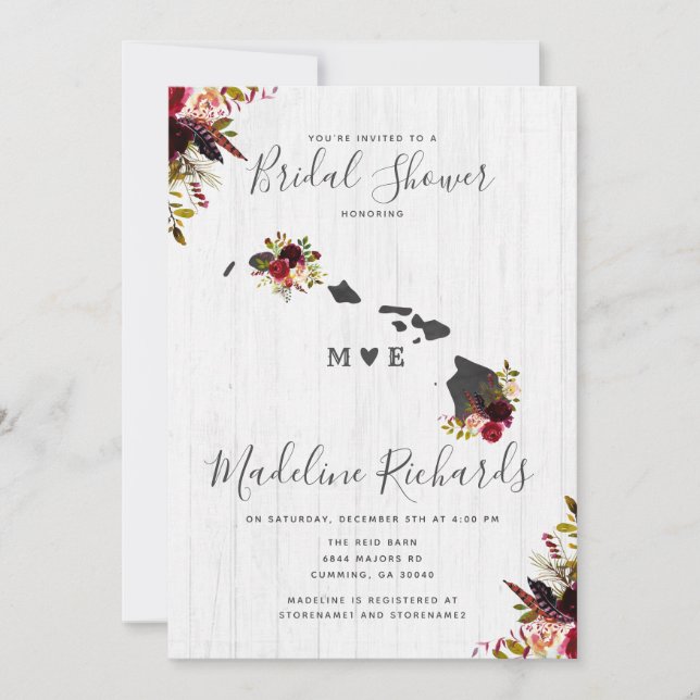 Invitation de la douche nuptiale de destination Ha (Devant)