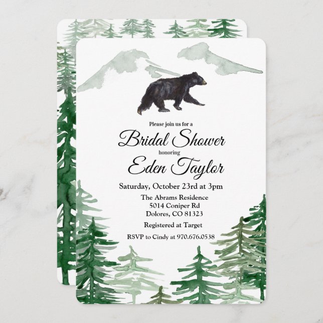 Invitation de la douche nuptiale de l'ours rustiqu (Devant / Derrière)
