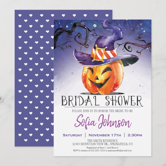 Invitation de la douche nuptiale d'Halloween (Devant / Derrière)