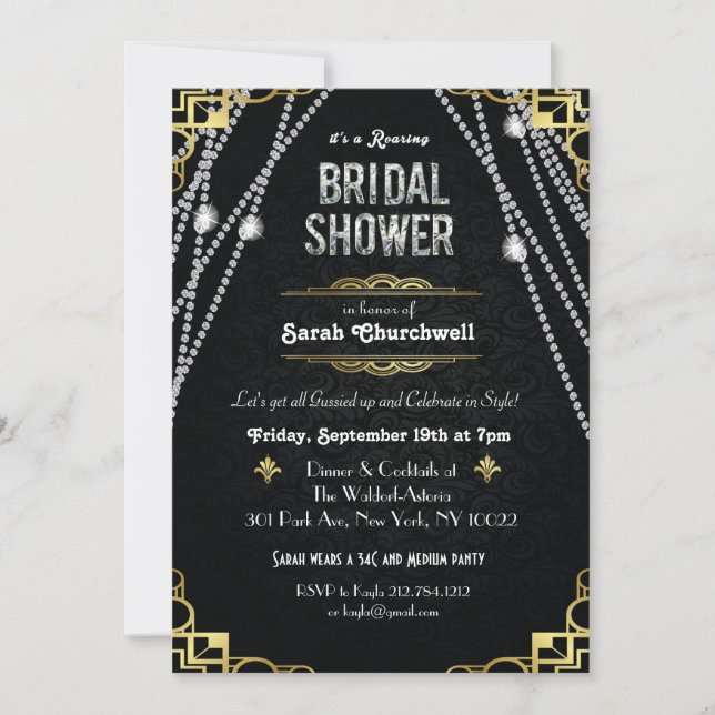 Invitation de la douche nuptiale Gatsby Art Déco (Devant)