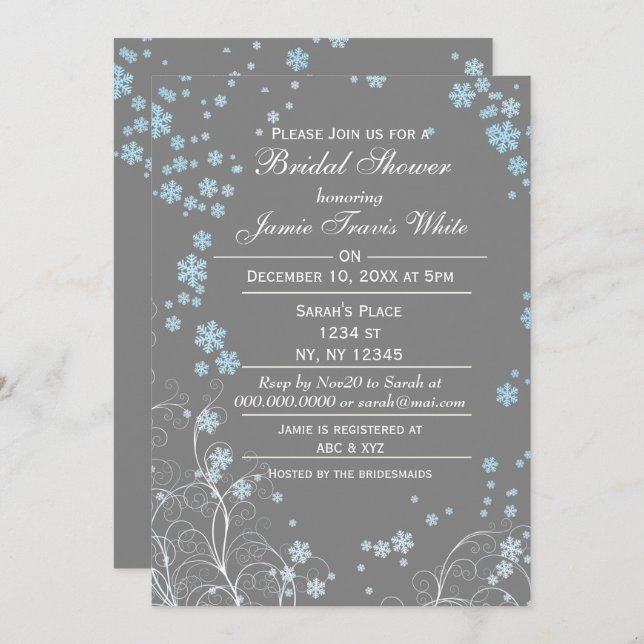 Invitation de la douche nuptiale gris bleu mood (Devant / Derrière)