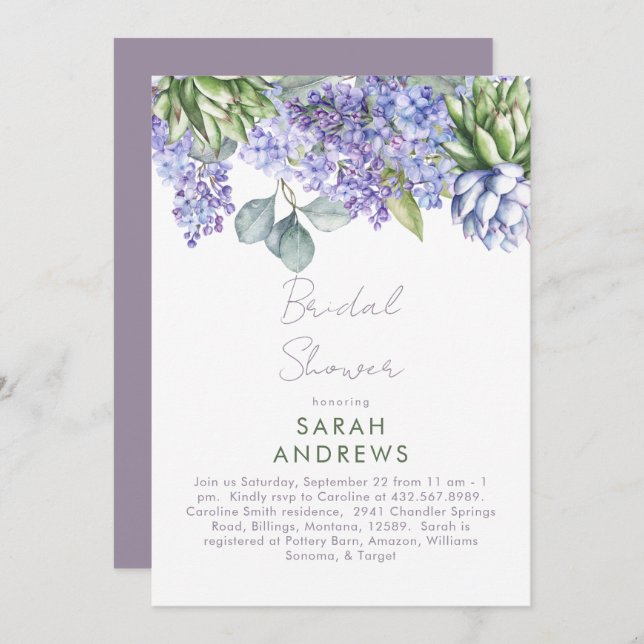 Invitation de la douche nuptiale Lilac (Devant / Derrière)