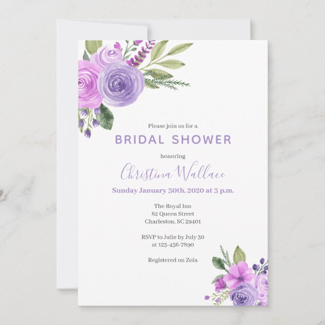 Invitation de la douche nuptiale Lilac et Lavender (Devant)