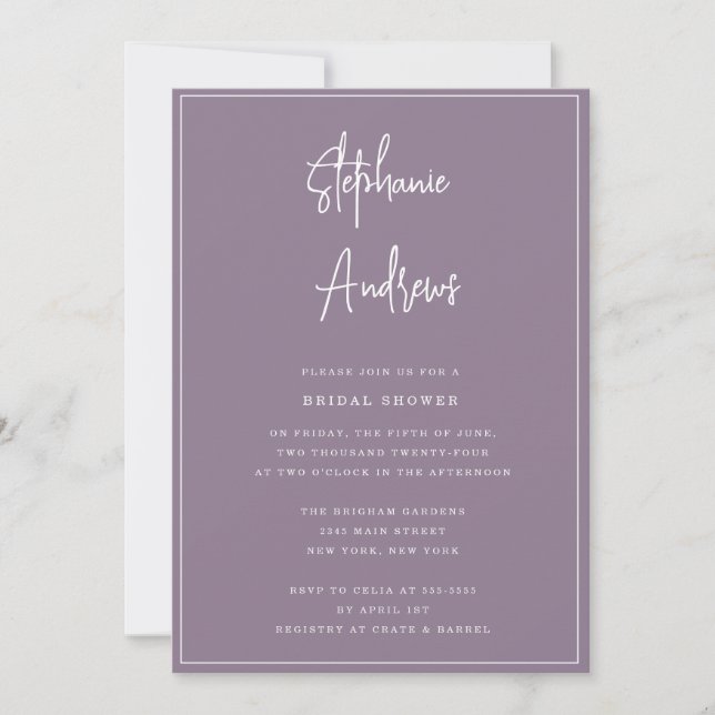 Invitation de la douche nuptiale moderne Mauve (Devant)