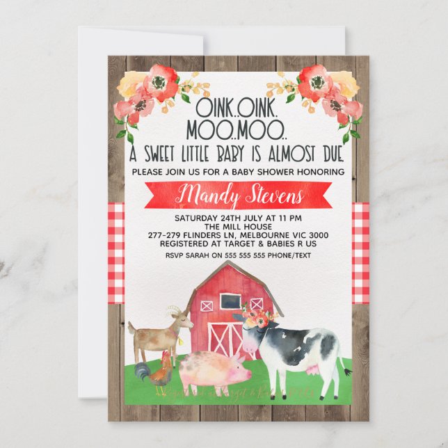 Invitation de la ferme baby shower (Devant)