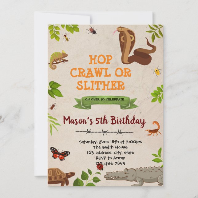 Invitation de la fête à thème Bug insecte reptile (Devant)