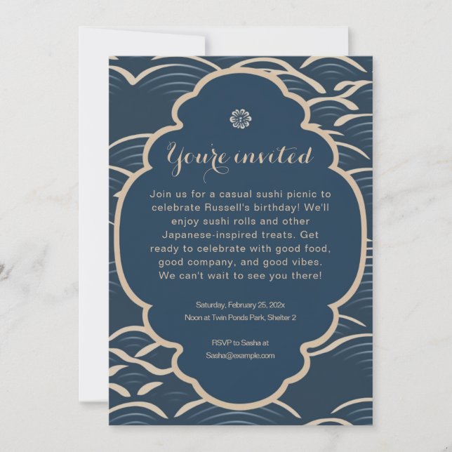 Invitation de la fête à vague bleue d'inspiration  (Devant)