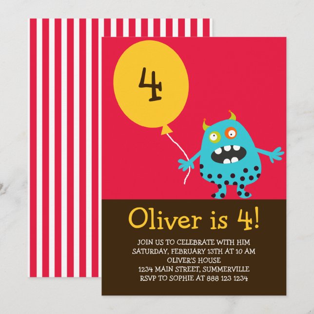 Invitation de la fête Anniversaire de enfant Blue  (Devant / Derrière)