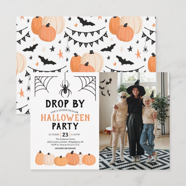 Invitation de la fête costumée d'Halloween avec ph (Devant / Derrière)