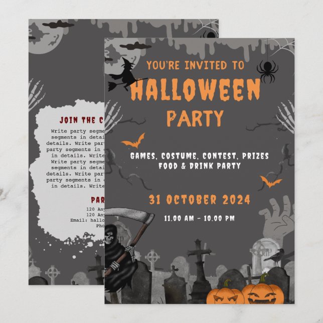 Invitation de la fête costumée d'Halloween d'entre (Devant / Derrière)