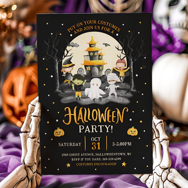 Invitation de la fête costumée d'Halloween pour en (Kids Halloween Costume Party.)