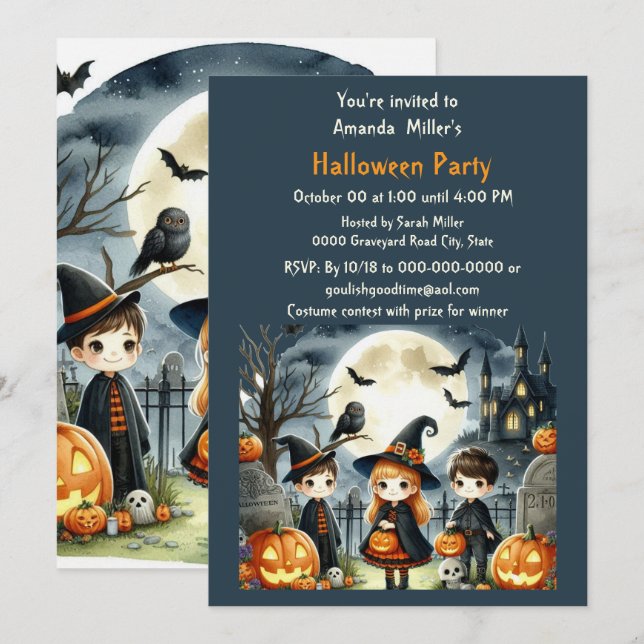 Invitation de la fête costumée pour enfants d'Hall (Devant / Derrière)