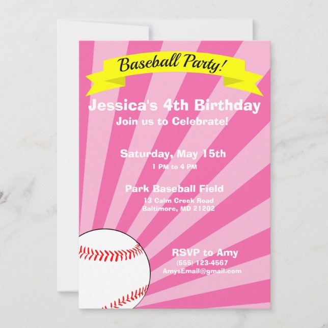 Invitation de la fête d'anniversaire de baseball (Devant)