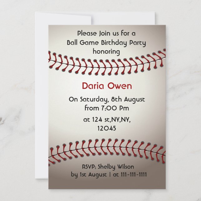 Invitation de la fête d'anniversaire de baseball (Devant)