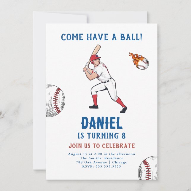 Invitation de la fête d'anniversaire de baseball (Devant)