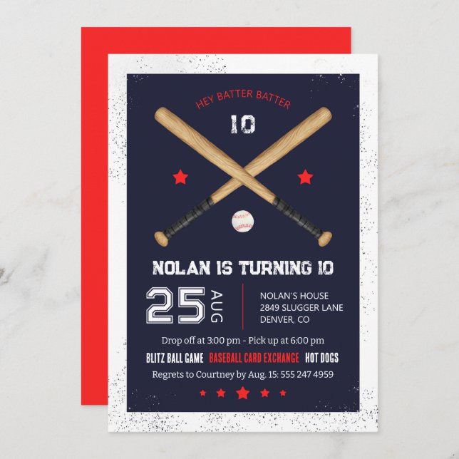 Invitation de la fête d'anniversaire de baseball (Devant / Derrière)