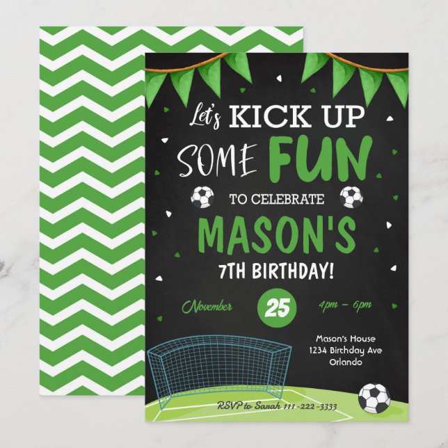 Invitation de la fête d'anniversaire de football n (Devant / Derrière)