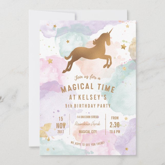 Invitation de la fête d'anniversaire de la Unicorn (Devant)