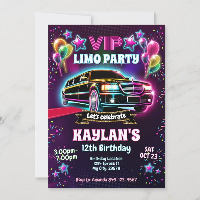 Invitation de la fête d'anniversaire de Limo pour  (Devant)