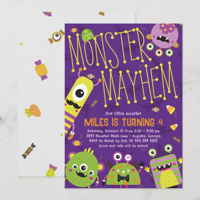 Invitation de la fête d'anniversaire de Monster Ma (Devant / Derrière)