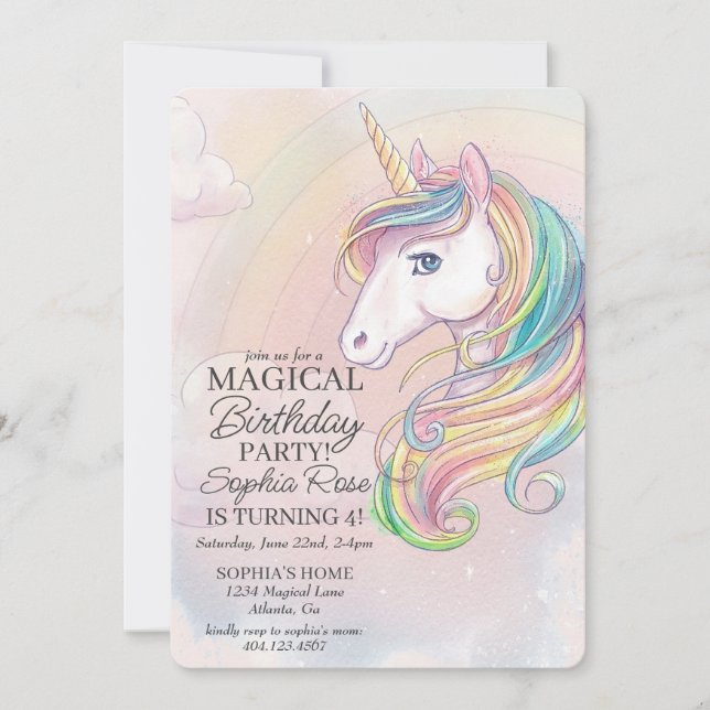 Invitation de la fête d'anniversaire de Unicorn ar (Devant)