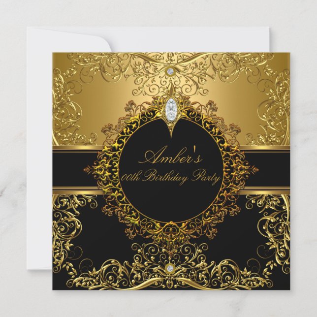 Invitation de la fête d'anniversaire Gold & Black  (Devant)