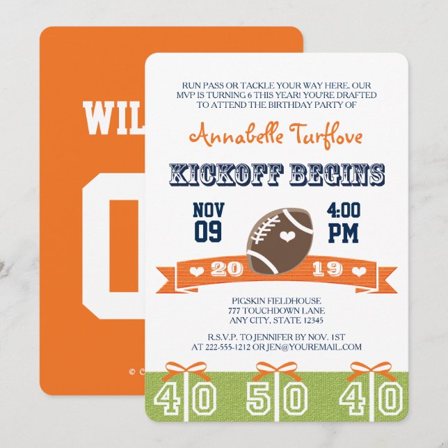 Invitation de la fête d'anniversaire Orange and Na (Devant / Derrière)