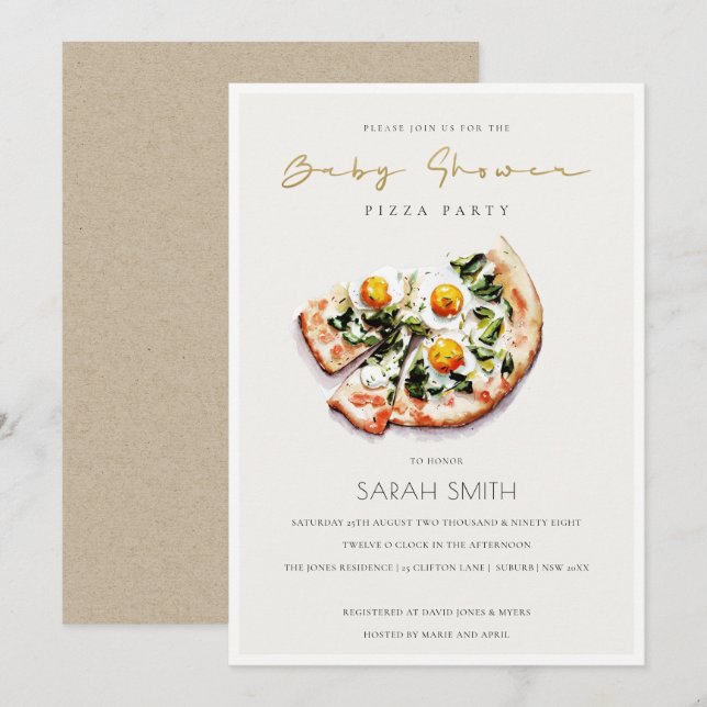 Invitation de la fête de Baby shower de la pizza d (Devant / Derrière)