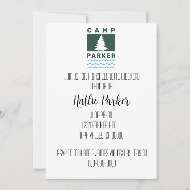 Invitation de la fête de bachelorette du camp de B (Devant)