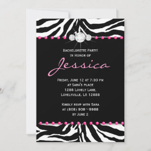 Invitation de la fête de bachelorette Zebra Pink J