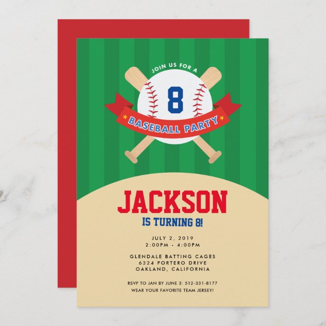 Invitation de la fête de baseball (Devant / Derrière)