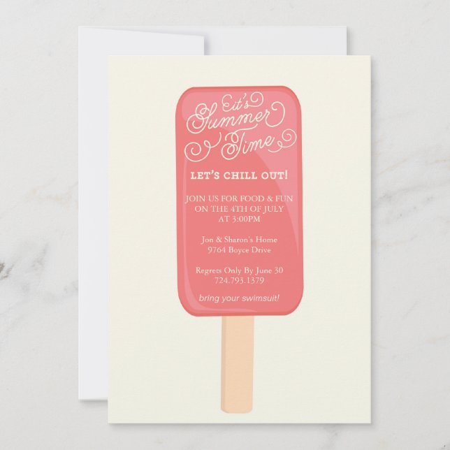 Invitation de la fête de cuisine d'été - Popsicle (Devant)