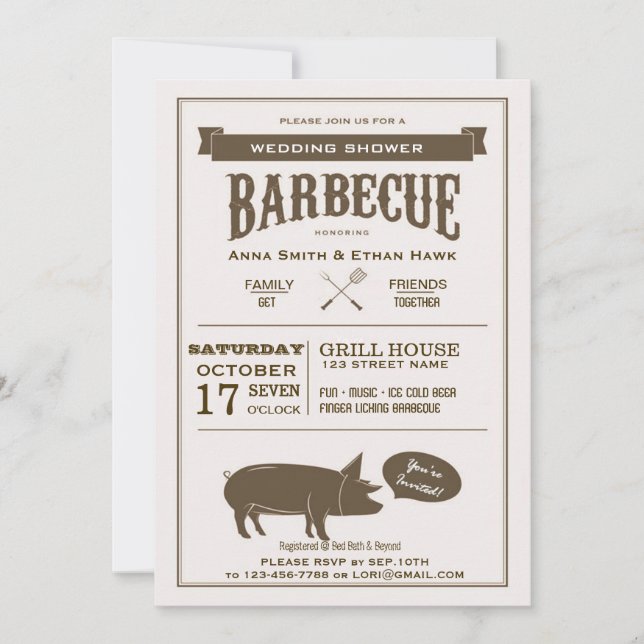 Invitation de la fête de douche du Mariage BBQ Cou (Devant)