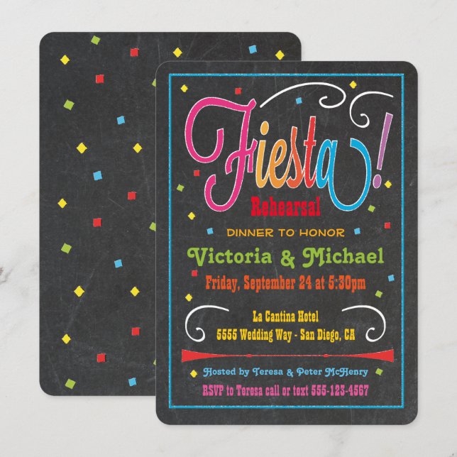 Invitation de la fête de Fiesta mexicaine Chalkboa (Devant / Derrière)