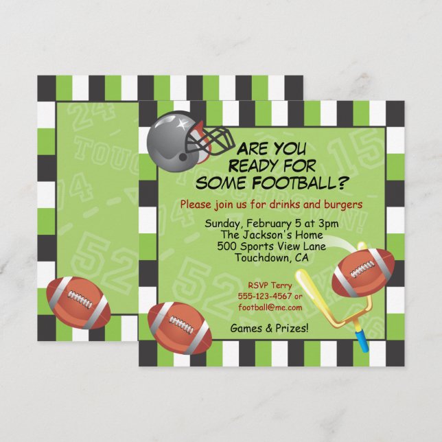 Invitation de la fête de football pour adultes ou  (Devant / Derrière)
