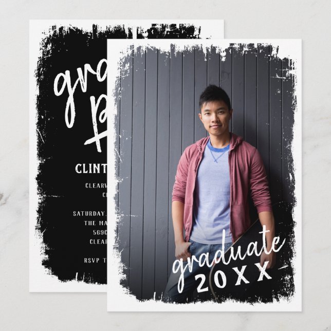 Invitation de la fête de Grad Photo Brossé avec au (Devant / Derrière)