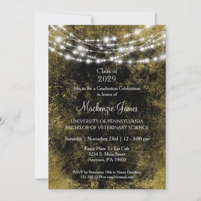 Invitation de la fête de graduation Black Gold Lig (Devant)