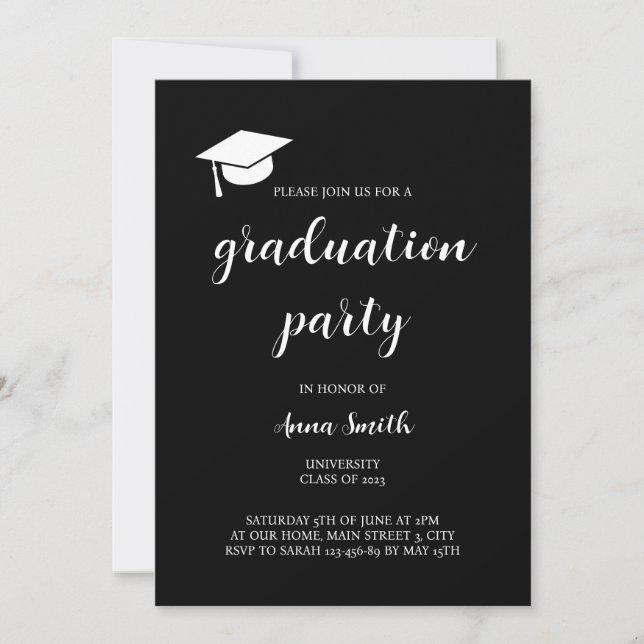 Invitation de la fête de graduation Black White mo (Devant)