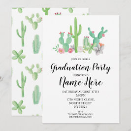Invitation de la fête de graduation Cactus Aquarel