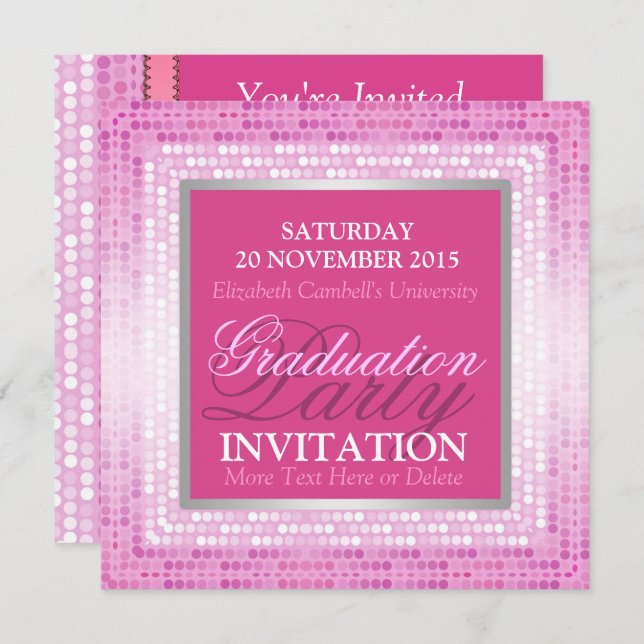 Invitation de la fête de graduation de beauté rose (Devant / Derrière)