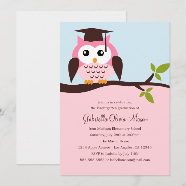 Invitation de la fête de graduation de la Chouette (Devant / Derrière)