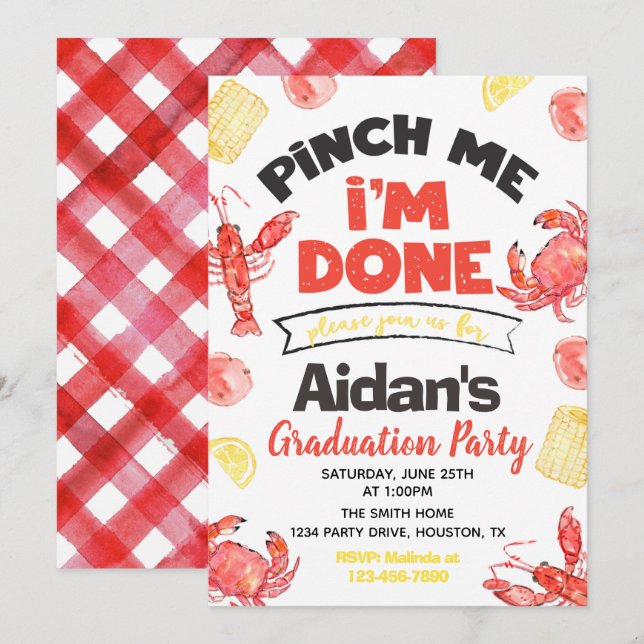 Invitation de la fête de graduation de l'écrevisse (Devant / Derrière)