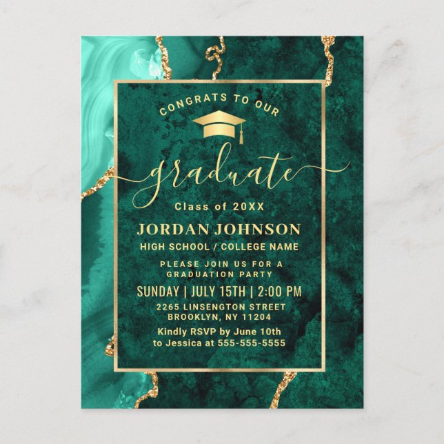 Invitation de la fête de graduation d'émeraude d'o (Devant)