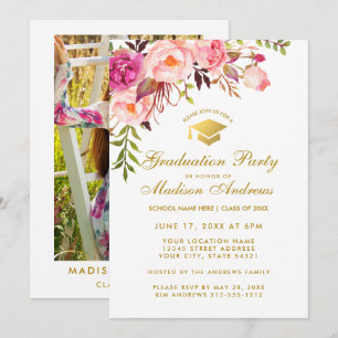 Invitation de la fête de graduation en fleurs rose